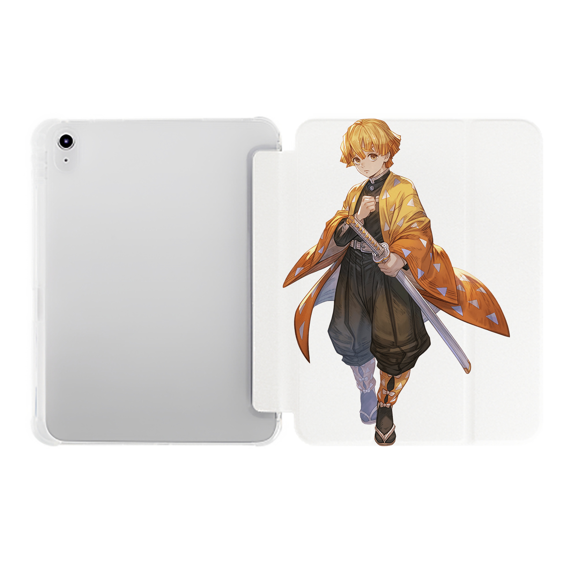（画像用） 鬼滅の刃（きめつのやいば）我妻 善逸／あがつま ぜんいつ Agatsuma Zenitsu IPad ケース ペン収納付き 三つ折りスタンド PUレザー×シリコン 対応機種9.5/10.5/10.9インチ